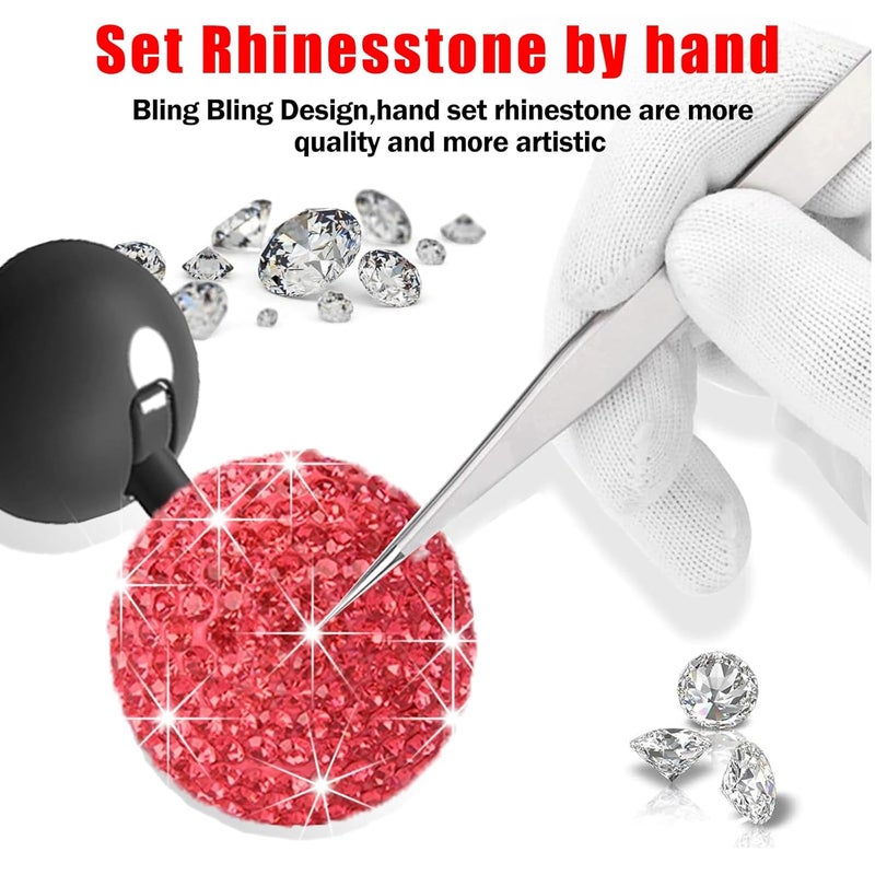 Zerikwon Bling Diamond Car Push Start Button Cover - Cute Accessories for Women Interior, Engine Starter Joystick Decor for Girls, Red - Image 2